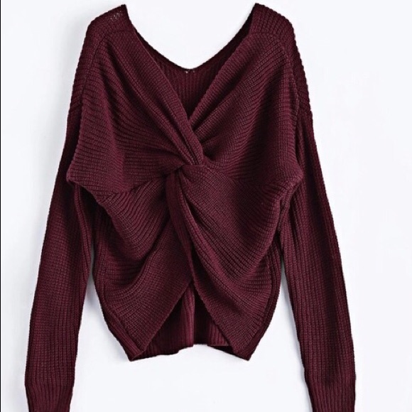 Last 1🍂 V-Neck Twisted Back Sweater-Wine 🍂 - Picture 2 of 4